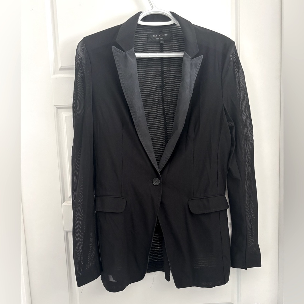 Rag & Bone Blazer Sheer Mesh Silk Blend Stripe Black stripe Lace Size 6​​ - Picture 2 of 10